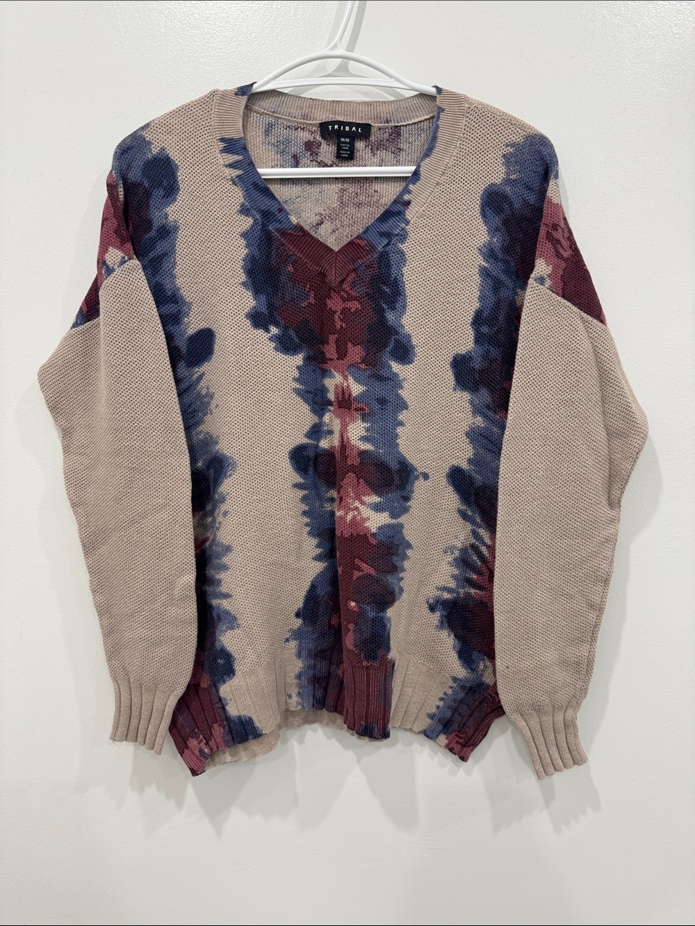 Tribal 100% Cotton Abstract Floral V-Neck Knit‎ Sweater M